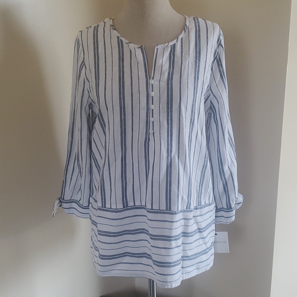 Liz Claiborne Woven Linen Popover Top